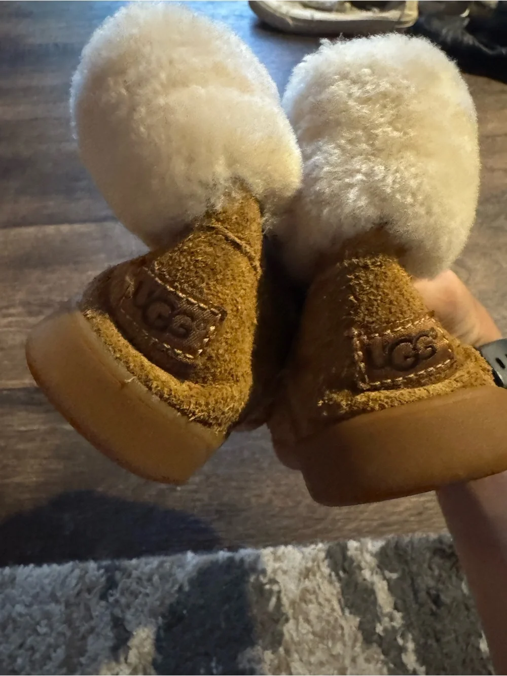 UGG Kids Chestnut Suede Shearling Booties with Cream Lining